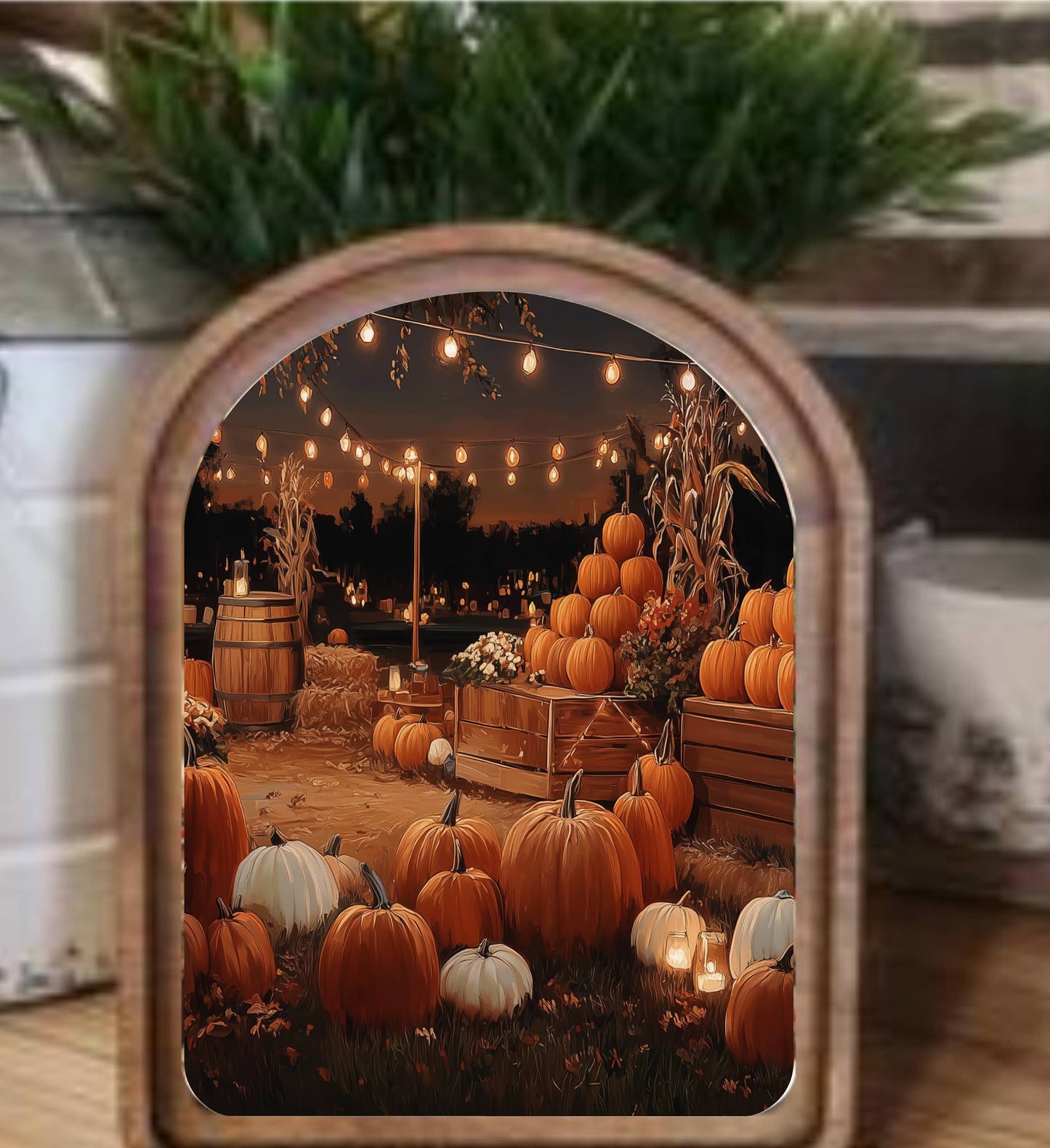 Arch Top Pumpkin Patch Framed Art