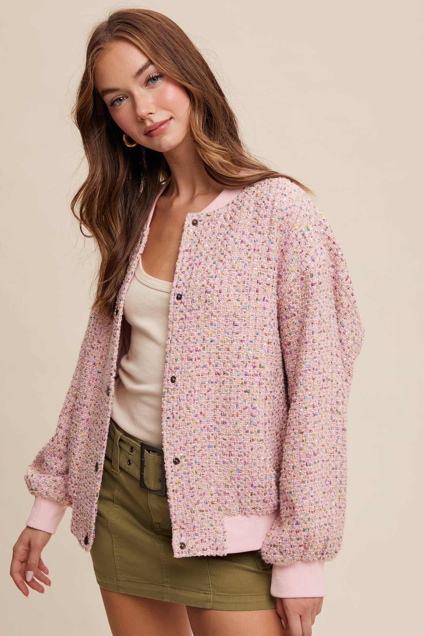 Sequin Tweed Bomber Jacket