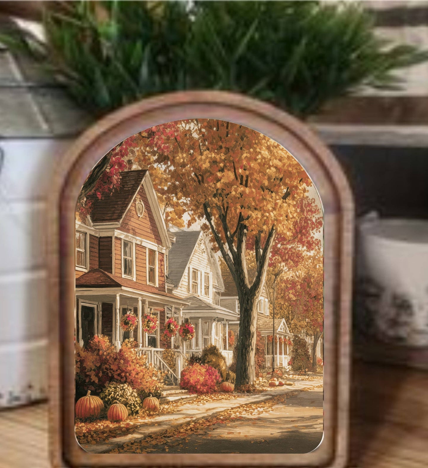 Arch Top Autumn Street Framed Art