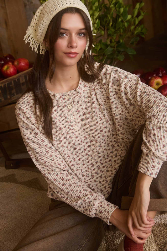 Ribbed Floral Henley