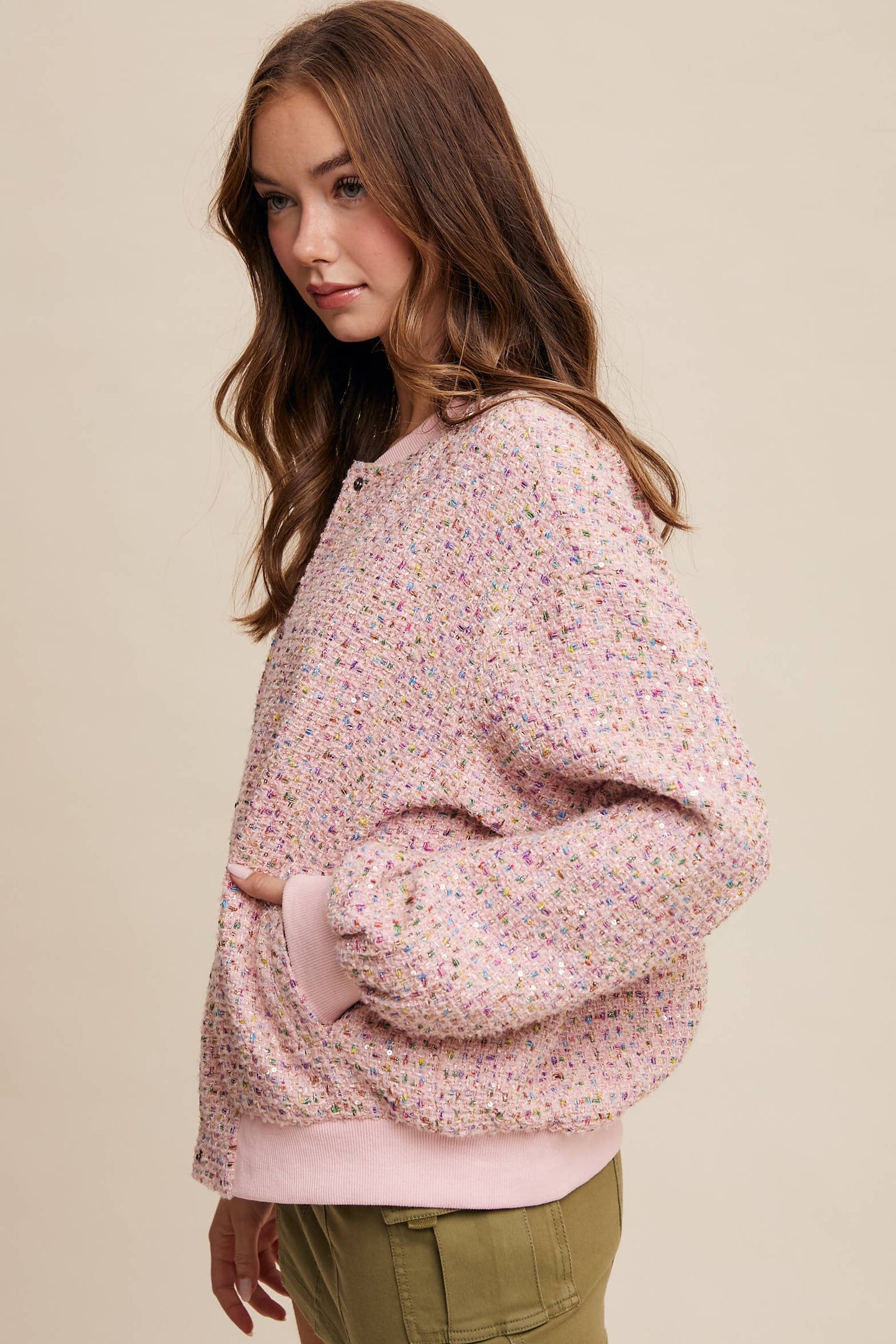 Sequin Tweed Bomber Jacket