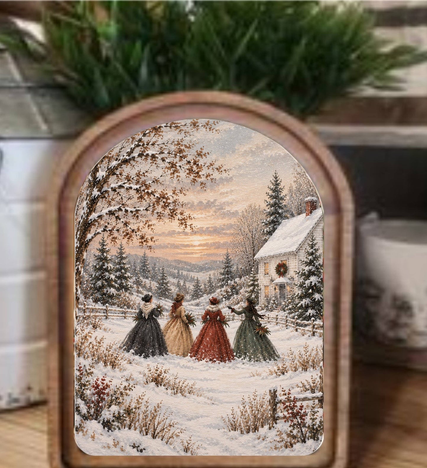 Arch Top Little Women Inspired Christmas Framed Art
