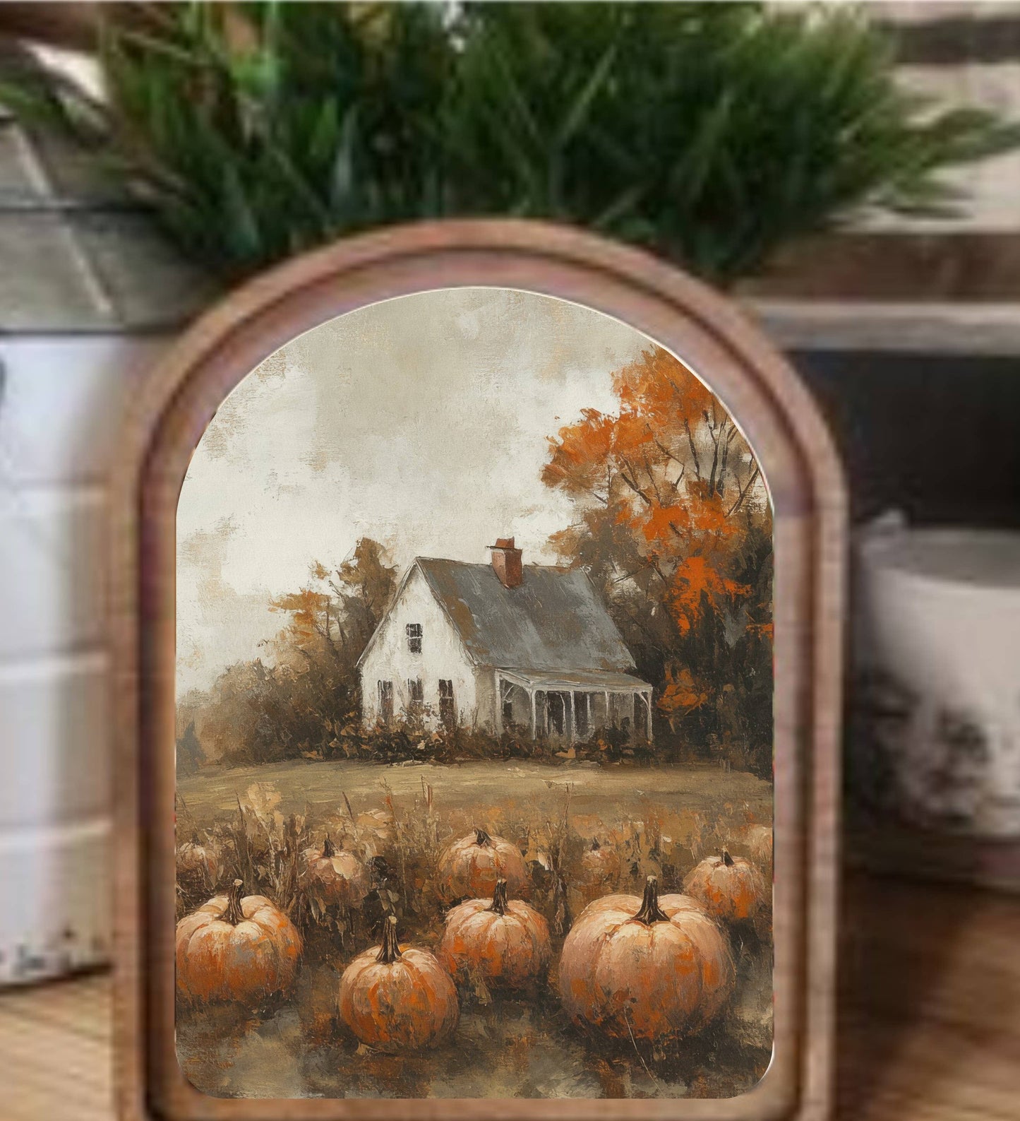 Arch Top Pumpkin Farmhouse Framed Art