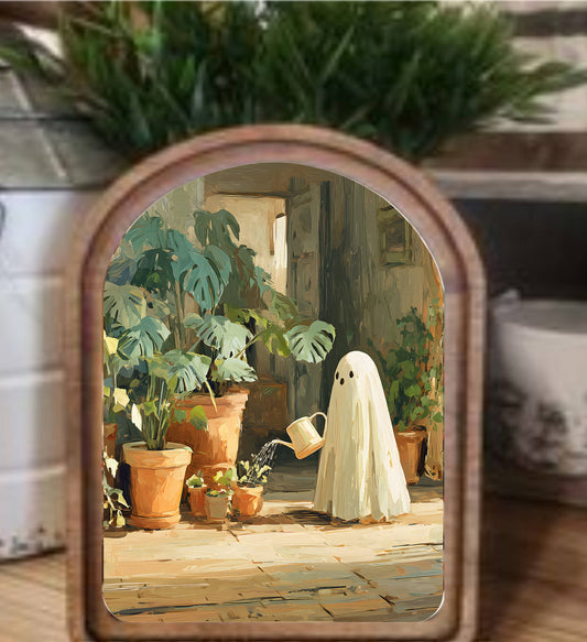 Arch Top Ghost Watering Plants Framed Art