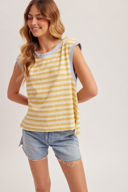 Two Toned Striped Muscle Tank