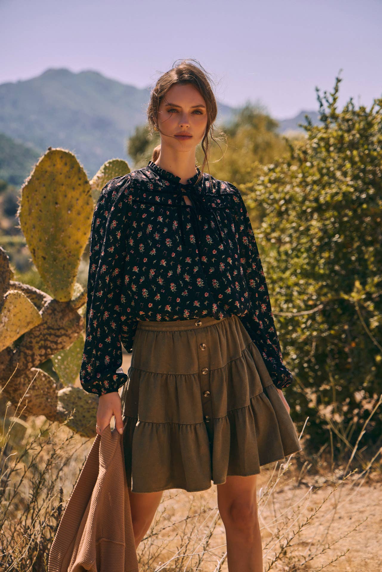 Fall Floral Blouse with Ruffles