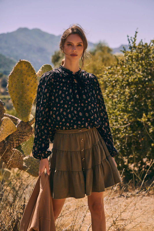 Fall Floral Blouse with Ruffles