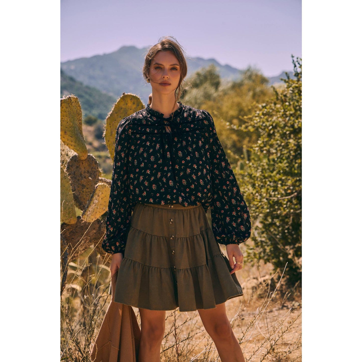 Fall Floral Blouse with Ruffles