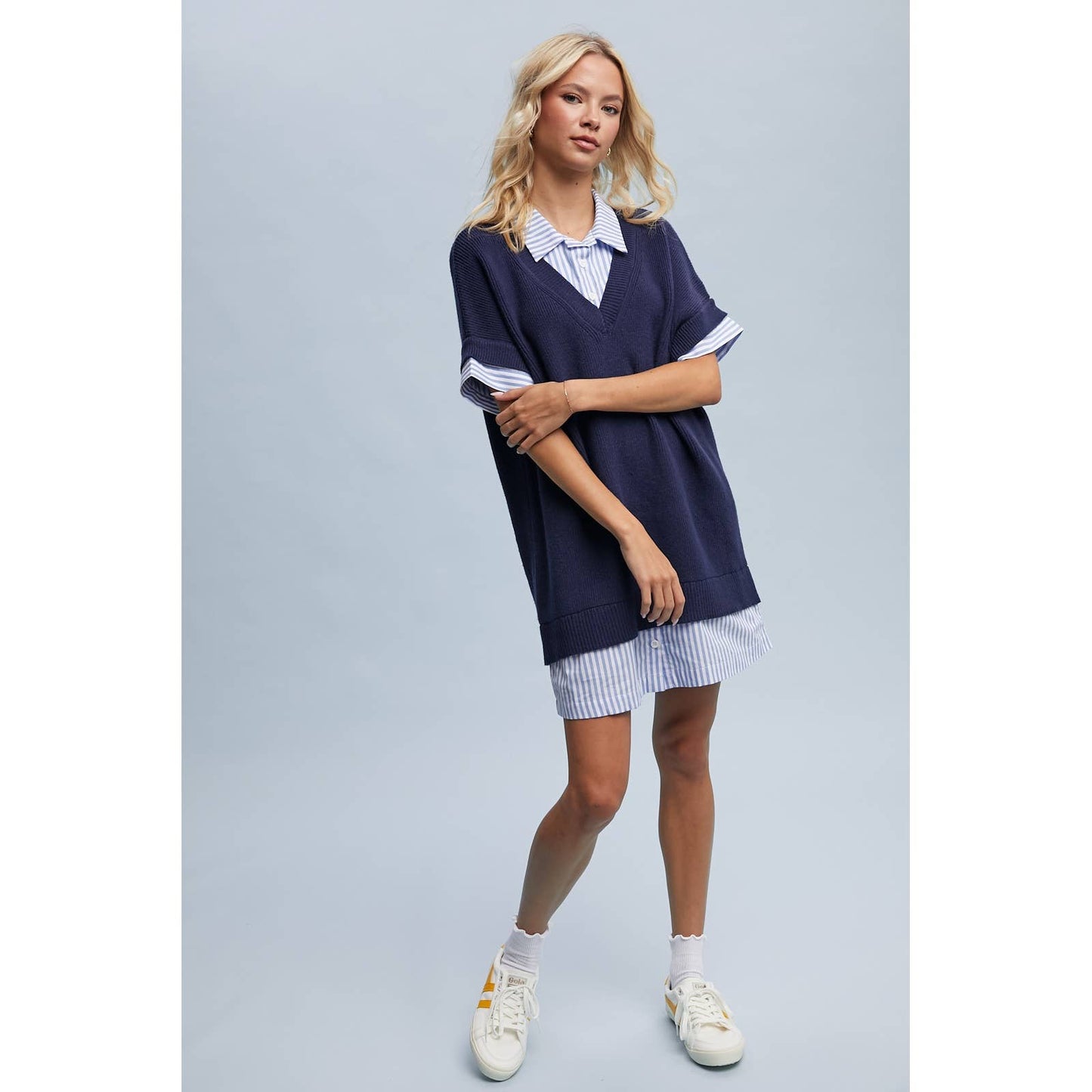 Navy Sweater Shirt Dress