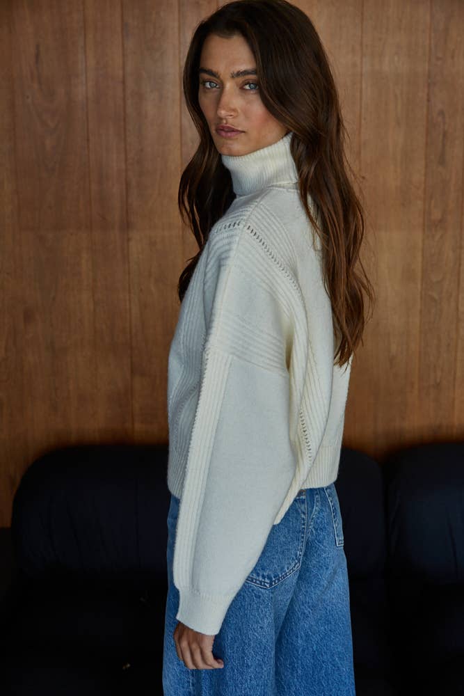 Knit Sweater Semi Ribbed Long Sleeve Turtleneck