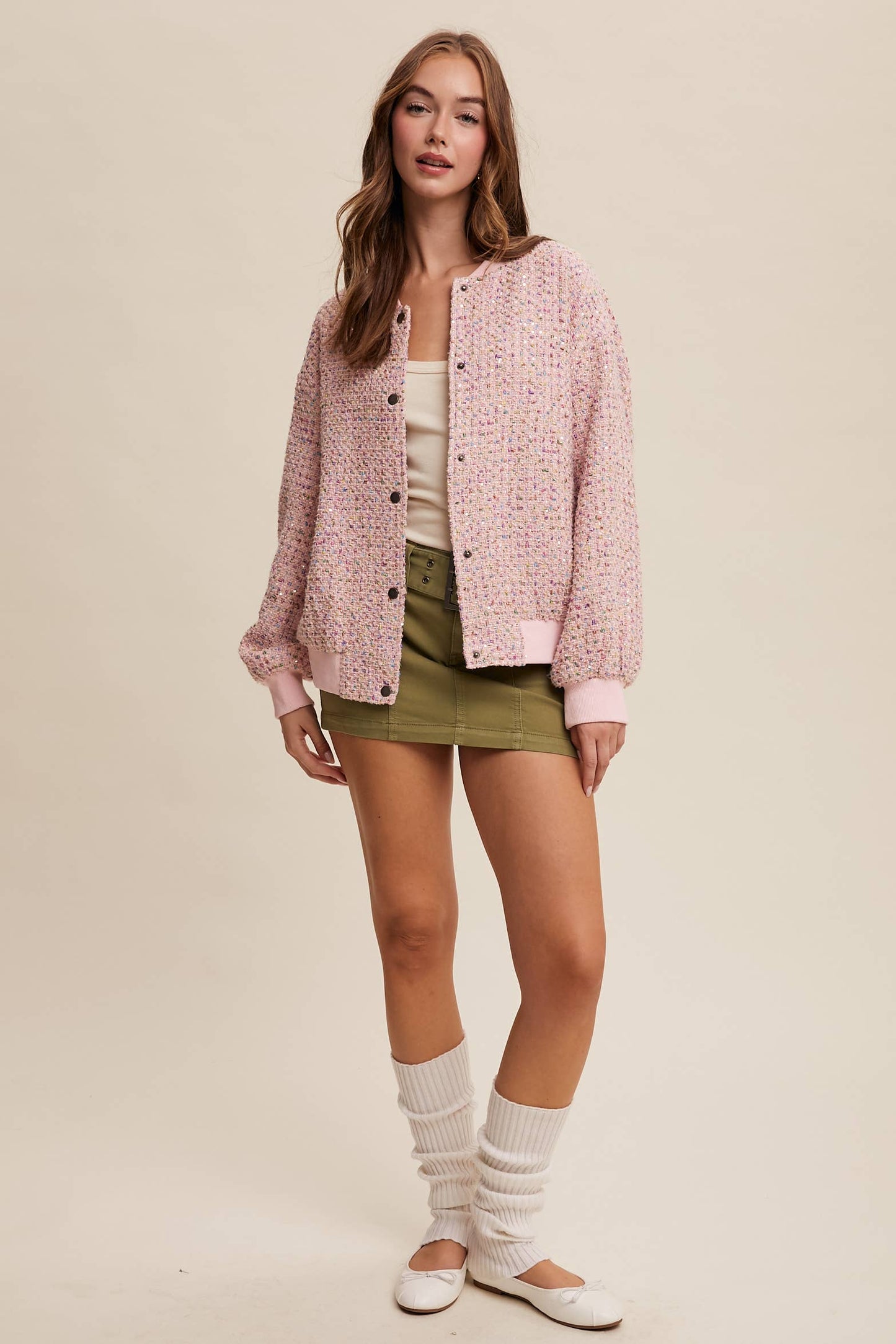 Sequin Tweed Bomber Jacket