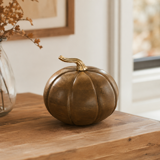 Walnut Mango Wood Pumpkin 7"