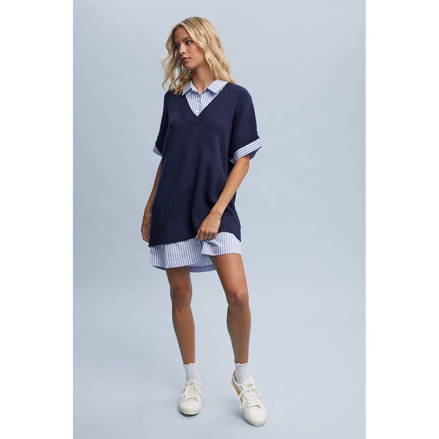 Navy Sweater Shirt Dress