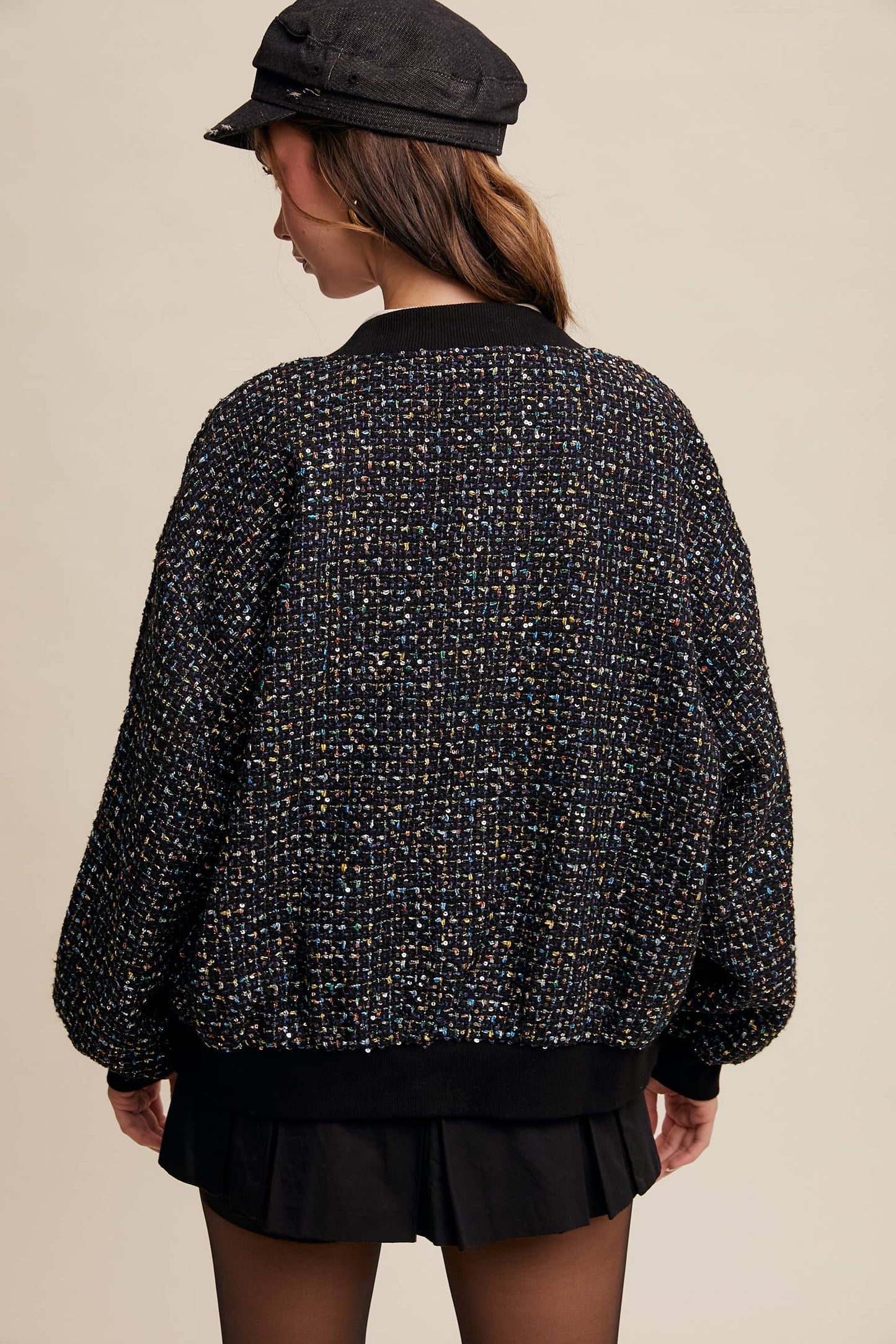 Sequin Tweed Bomber Jacket