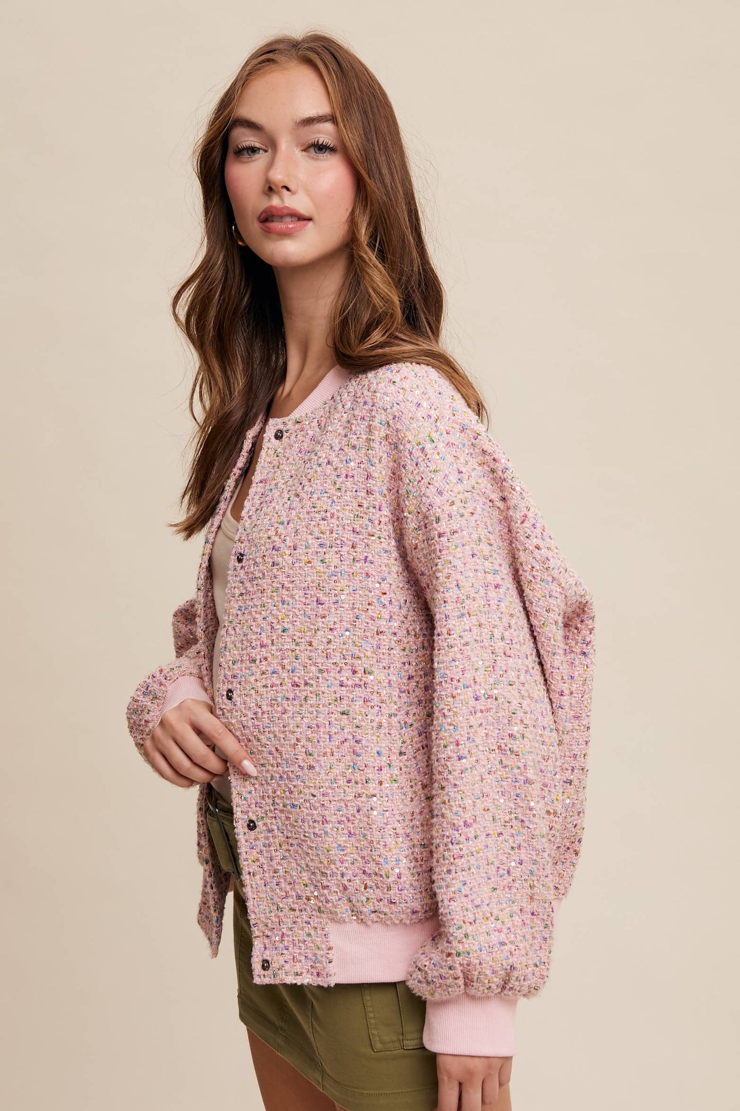 Sequin Tweed Bomber Jacket