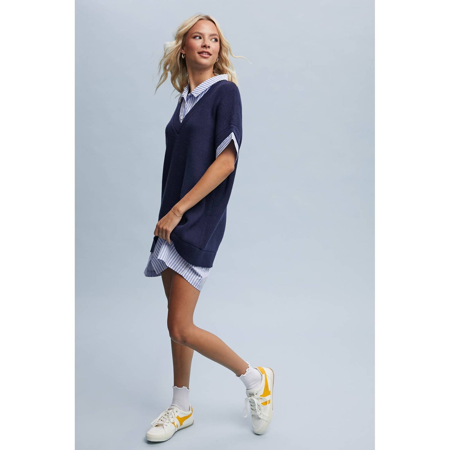 Navy Sweater Shirt Dress