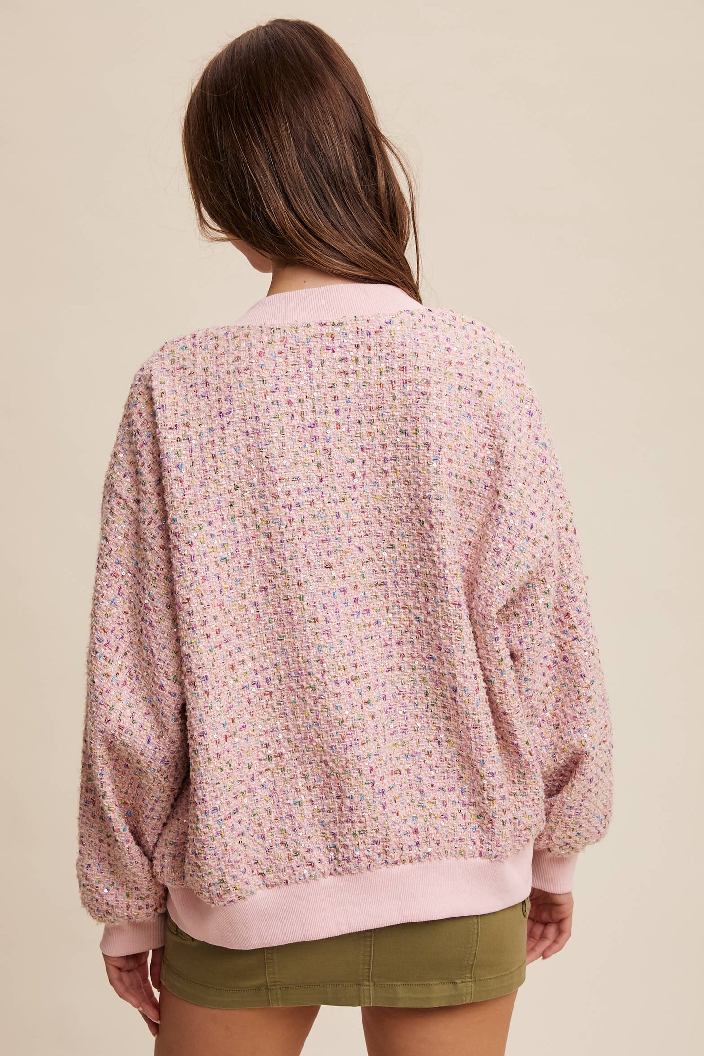Sequin Tweed Bomber Jacket