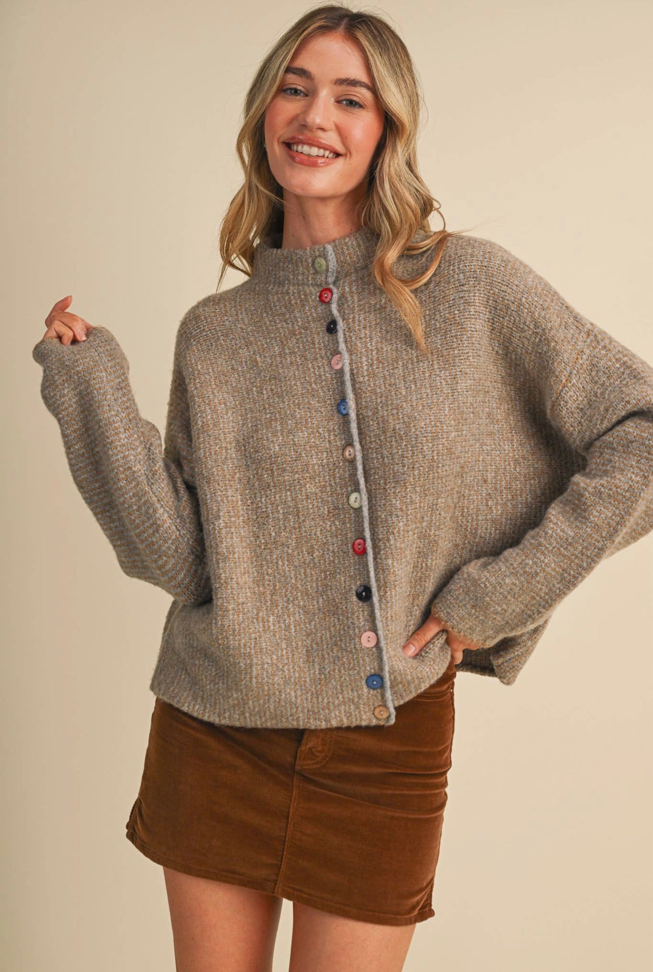 Colorful Button Striped Cardigan