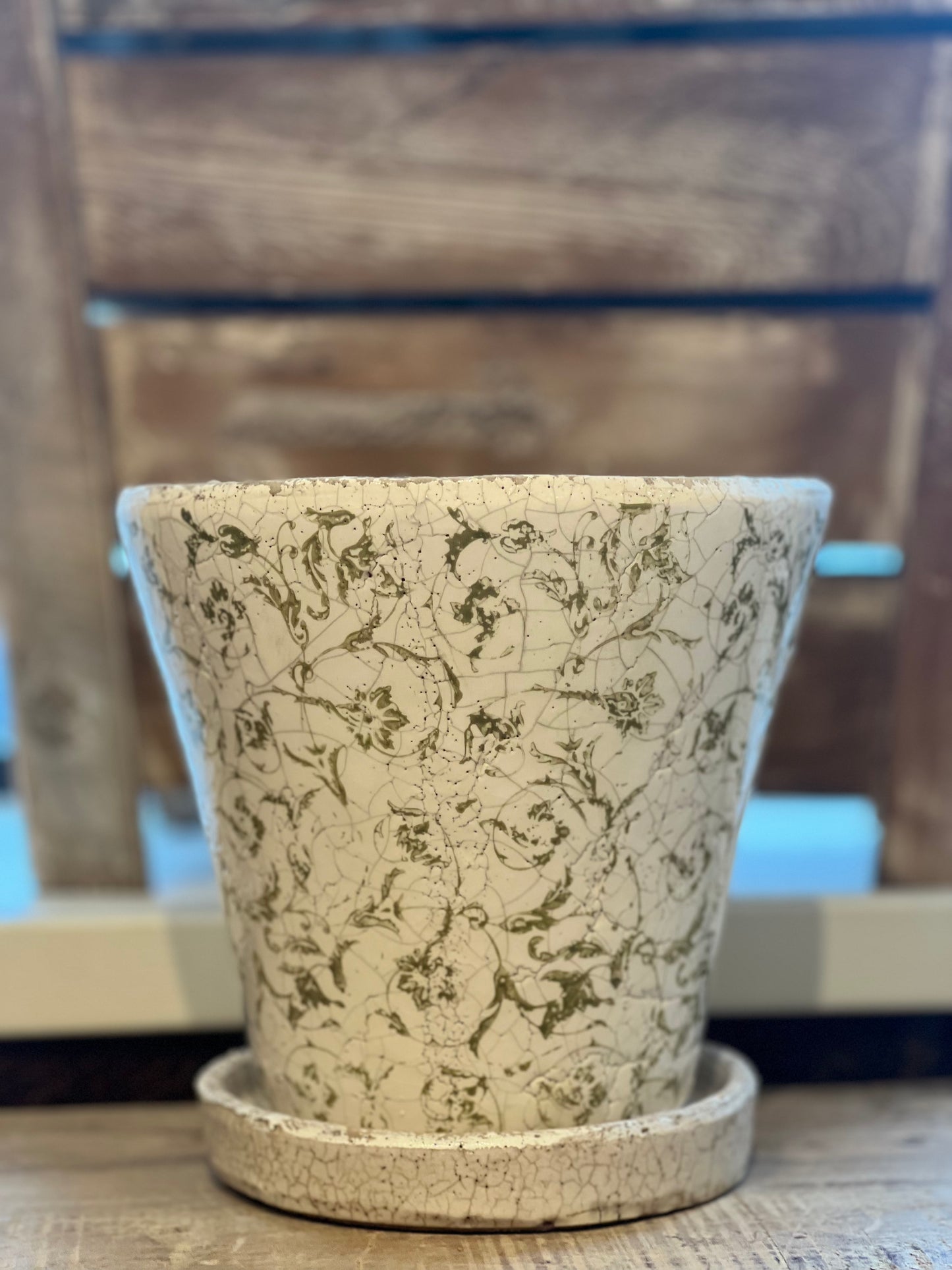 Green Floral Print Pot