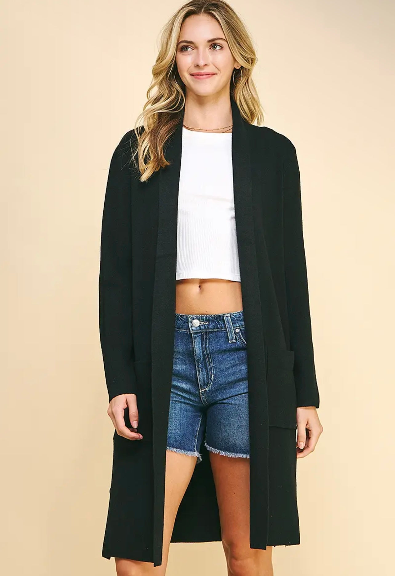 Cozy Open Knit Cardigan-Black