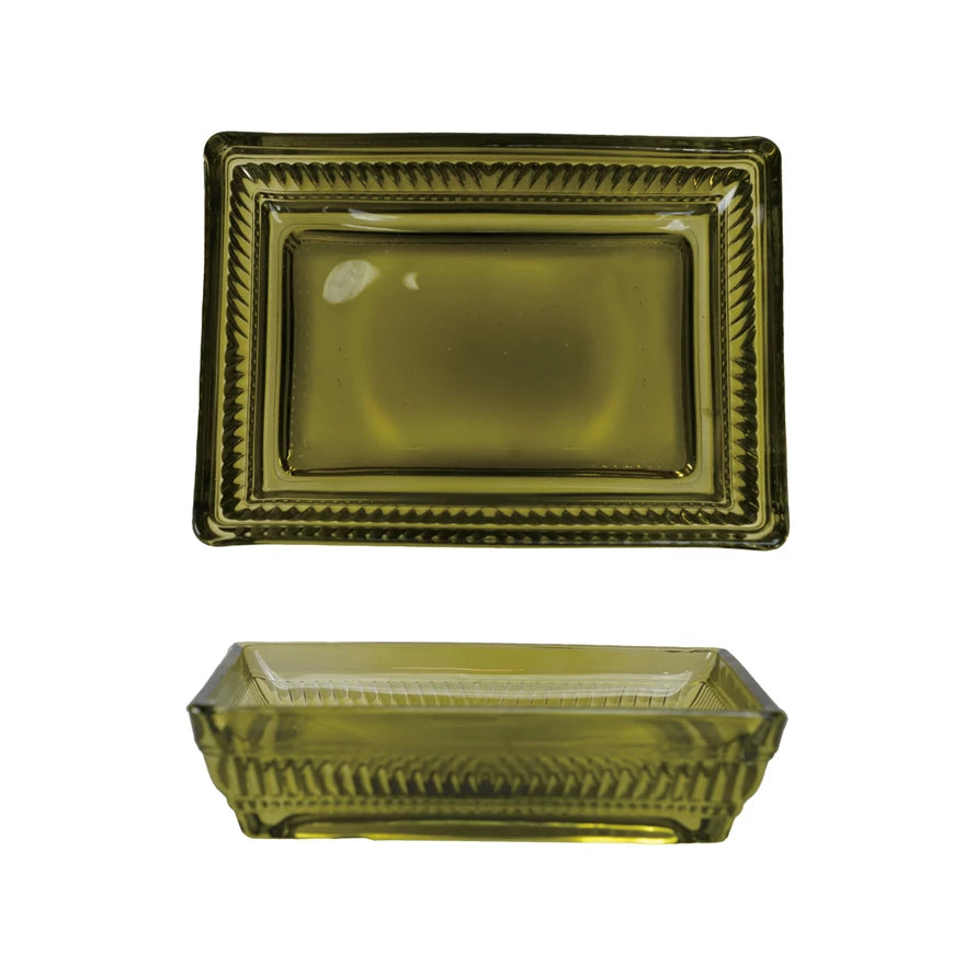 Olive Glass Soap Dish