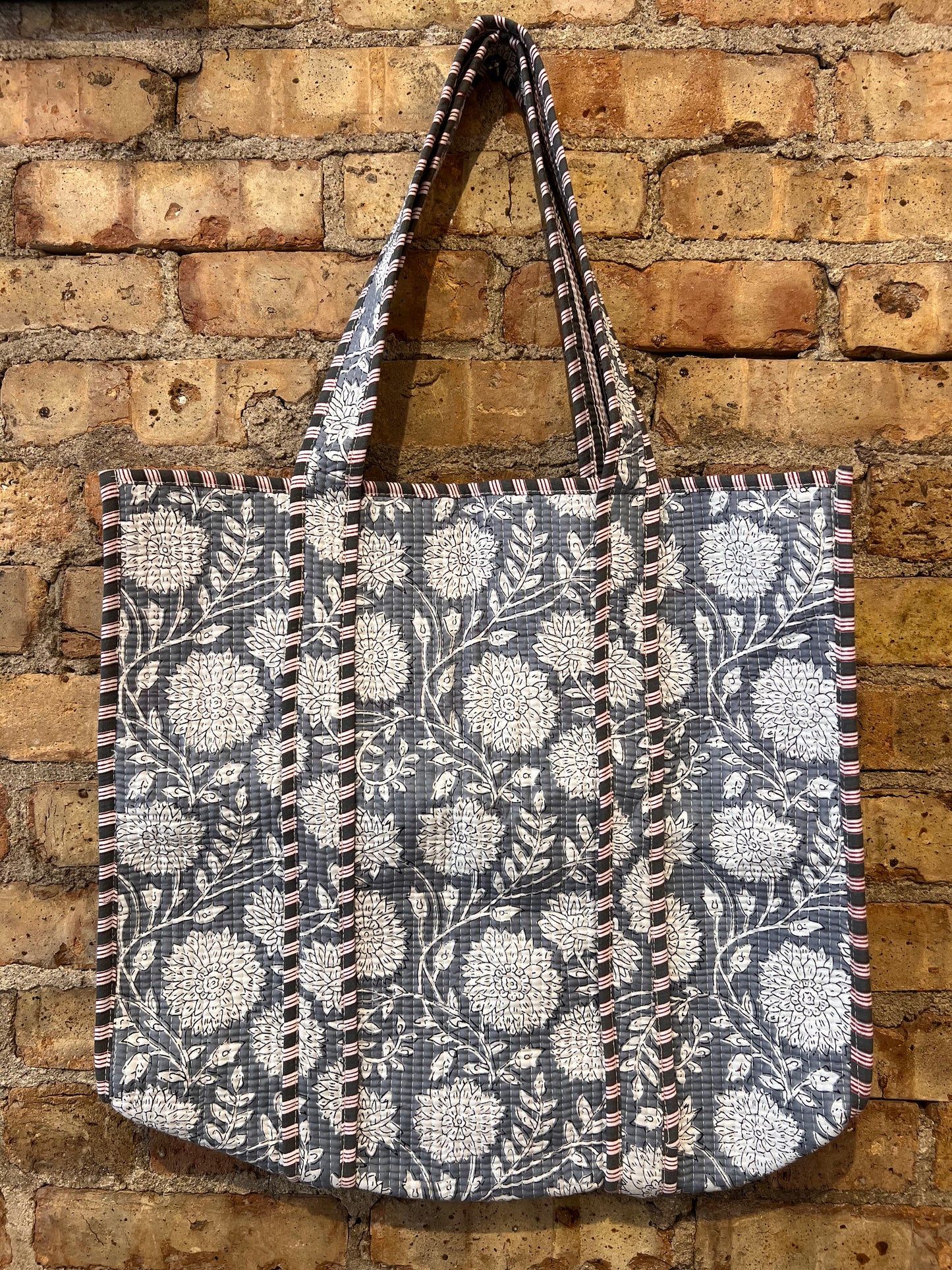 Blue Flower Quilted Tote Bag