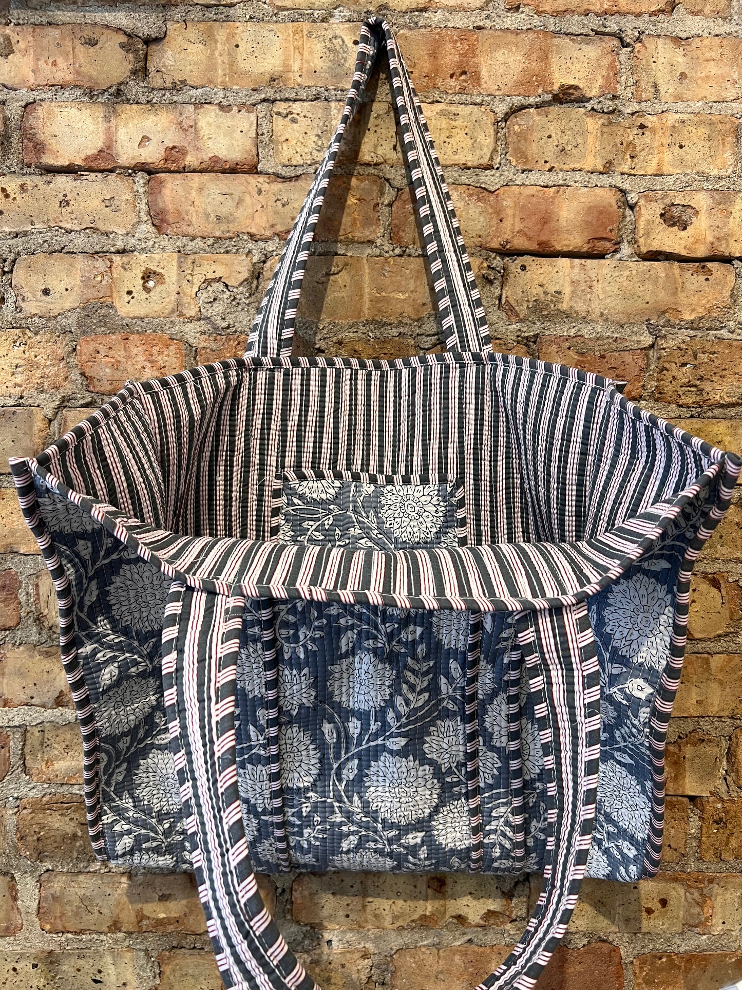 Blue Flower Quilted Tote Bag