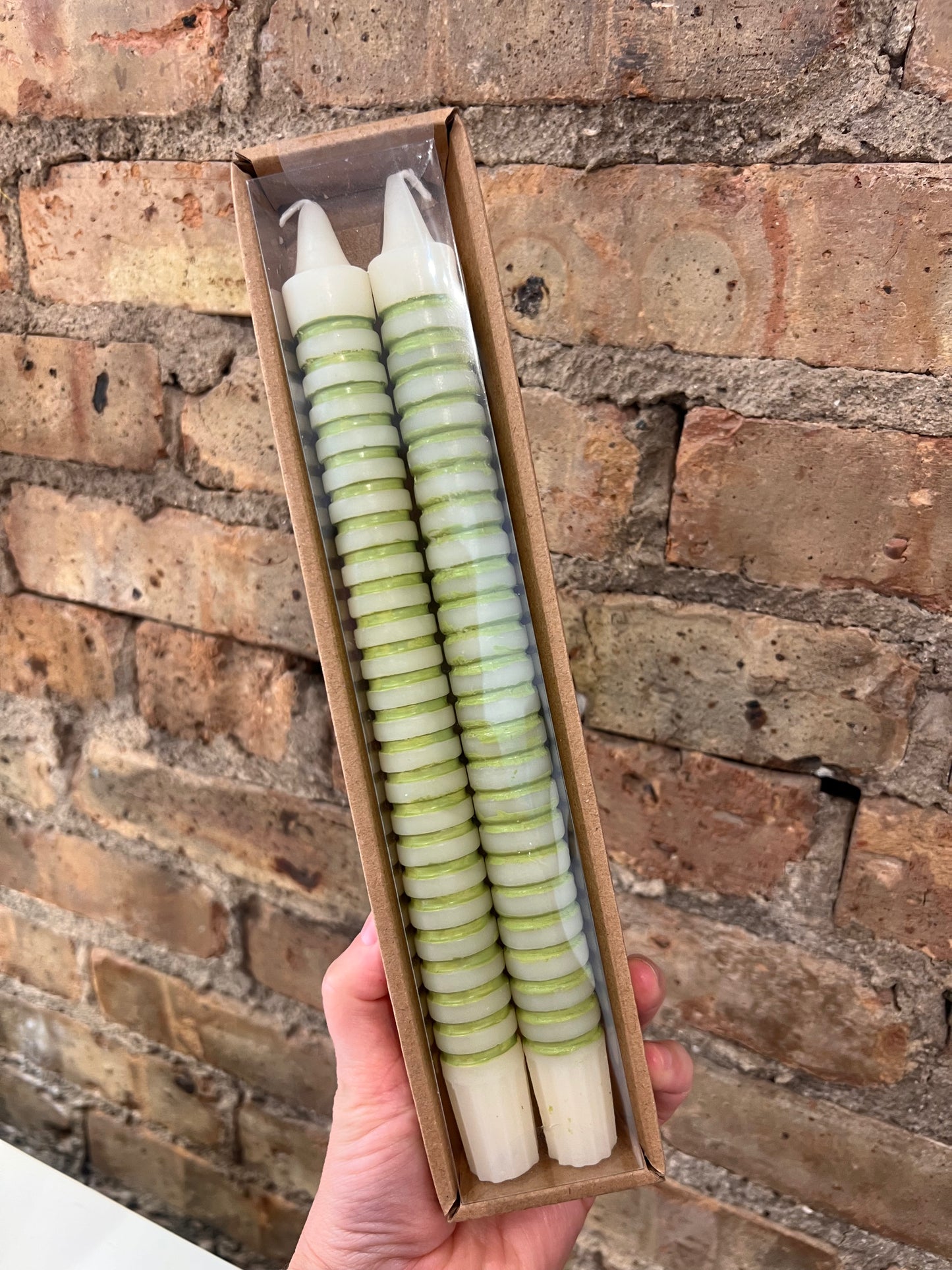 Sage Striped Taper Candles