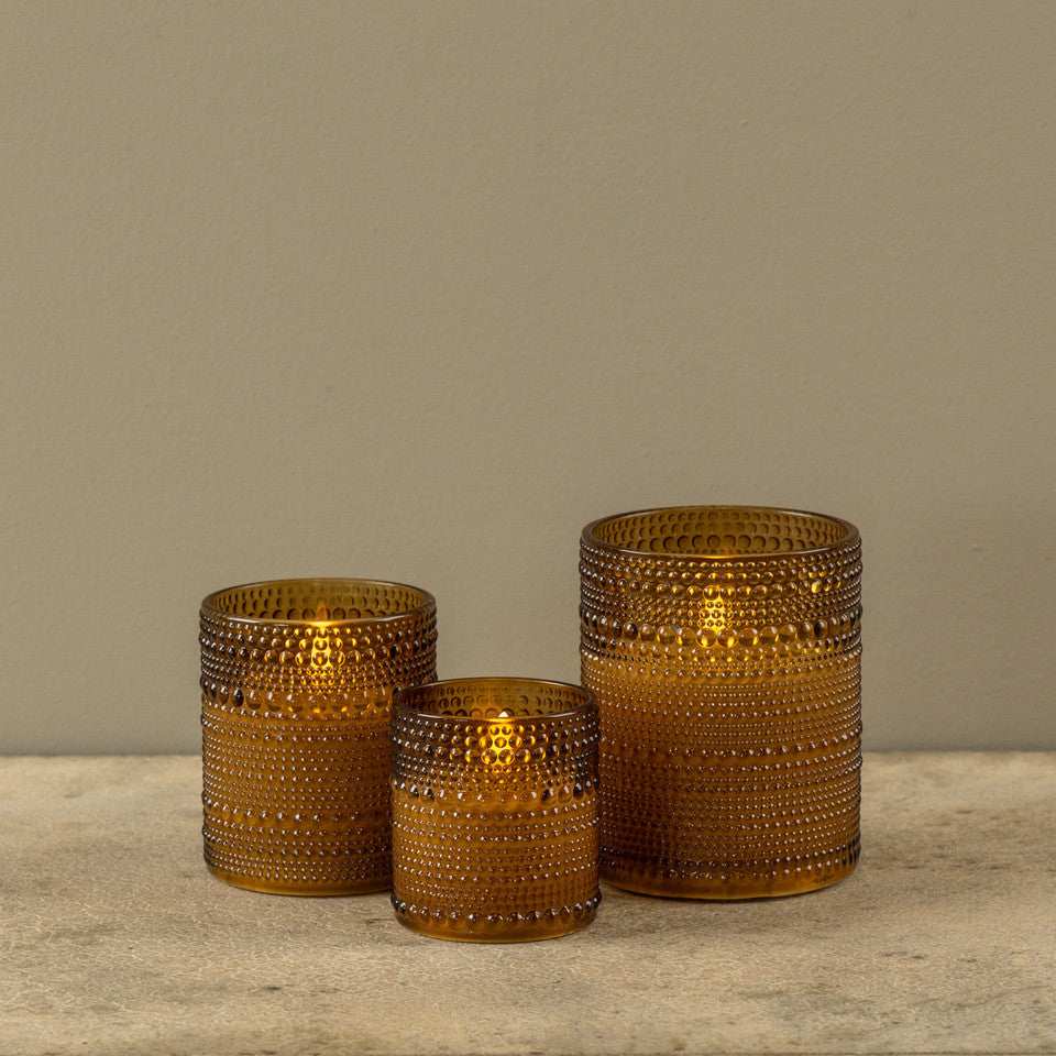 Amber Hobnail Flameless Candle