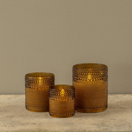 Amber Hobnail Flameless Candle