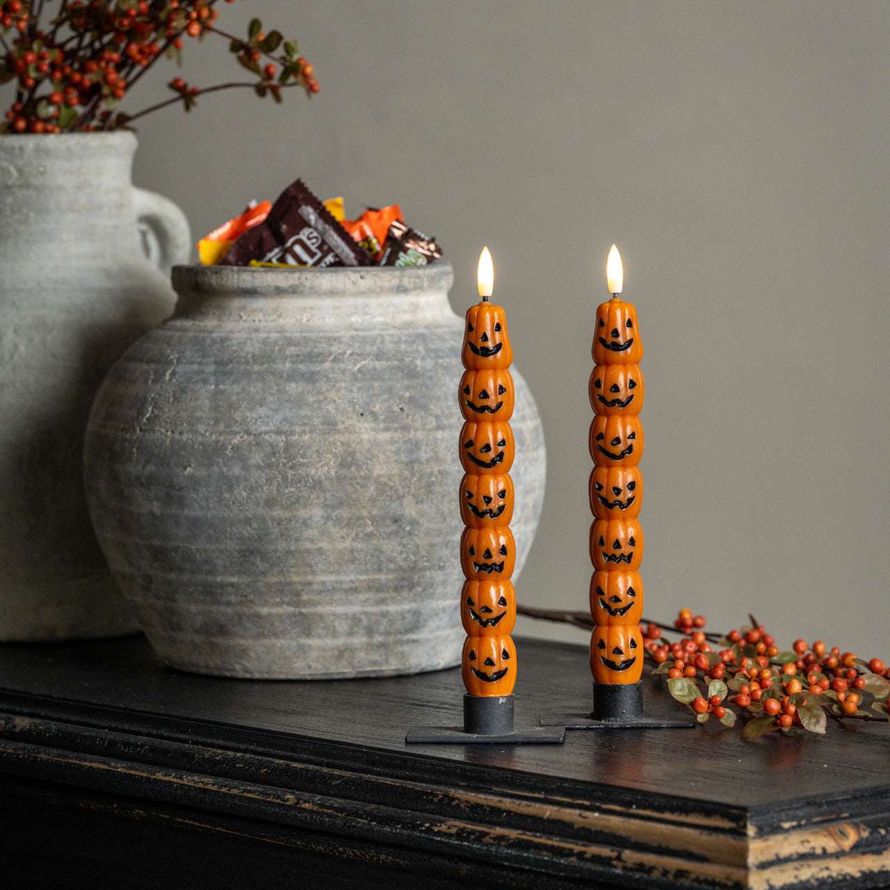 Jack O Lantern Taper Candles-Set of 2