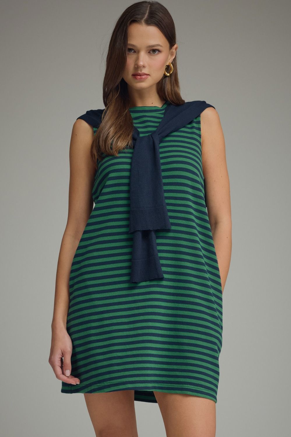 Navy & Green Stripe Shift Dress