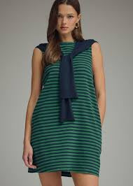Striped Dress with Sweater Overlay