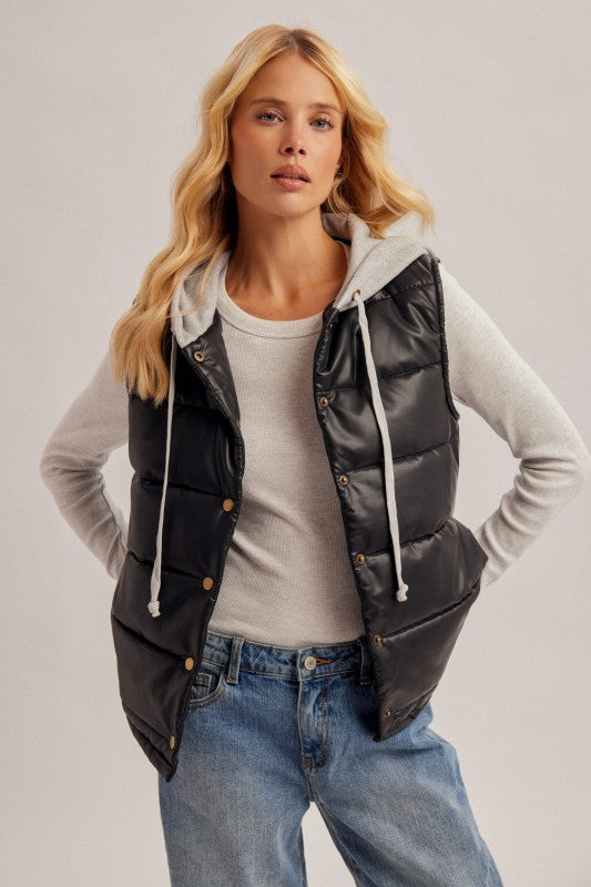 Faux Leather Puffer Vest