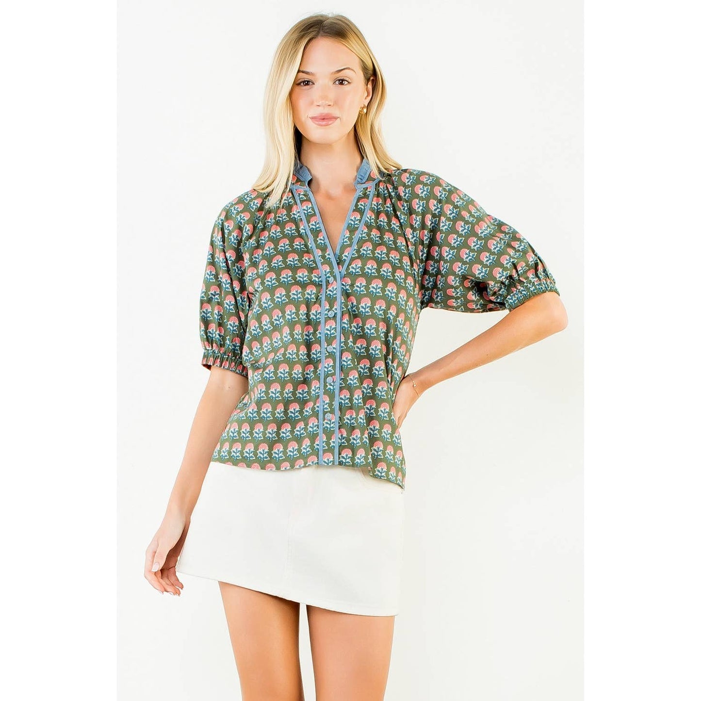 Ruffled Neck Flower Top