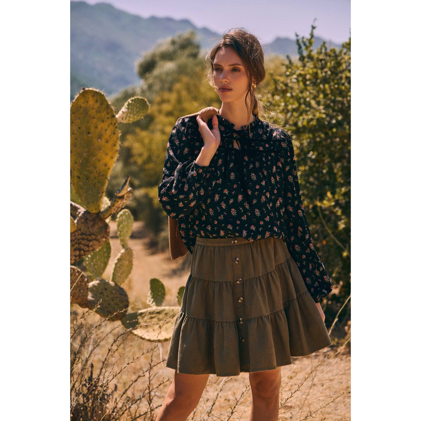Fall Floral Blouse with Ruffles