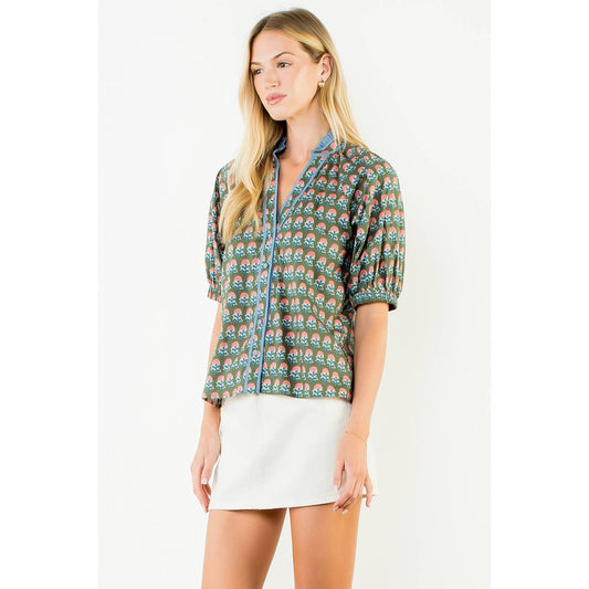 Ruffled Neck Flower Top