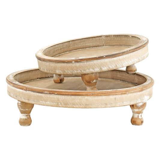 S/2 Distressed Wood Trays with Feet