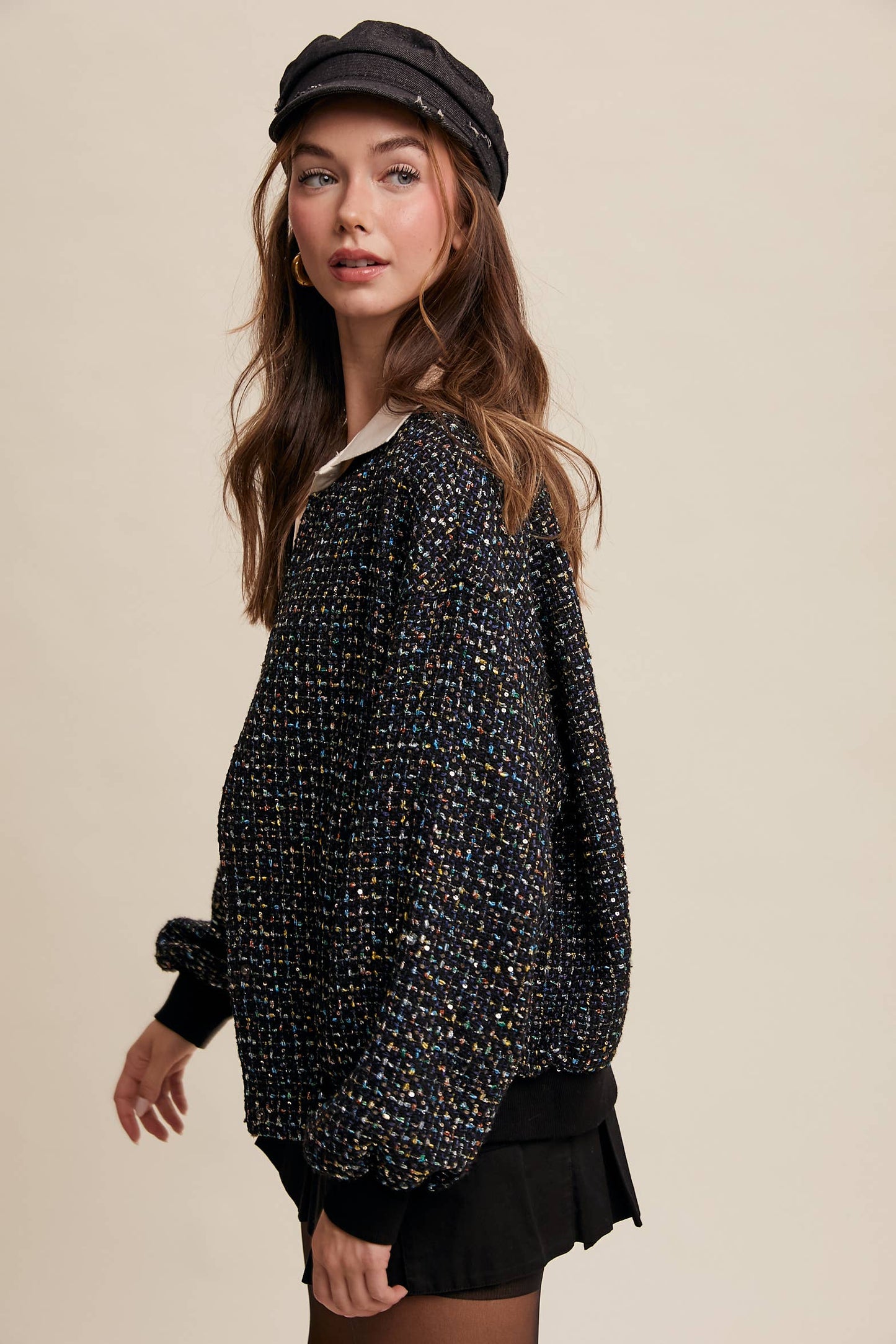Sequin Tweed Bomber Jacket