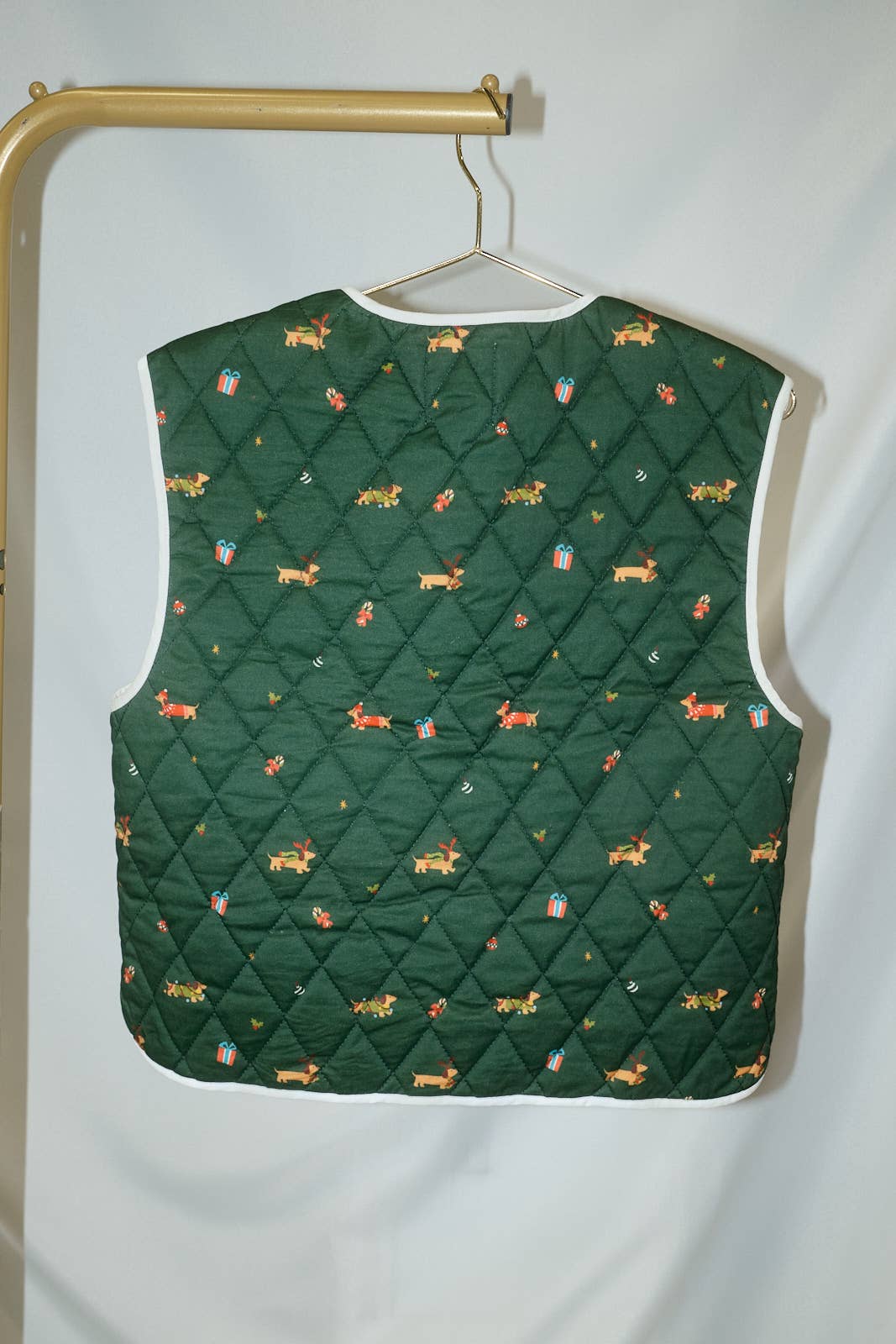 Christmas Dachshund Print Quilted Button Down Vest