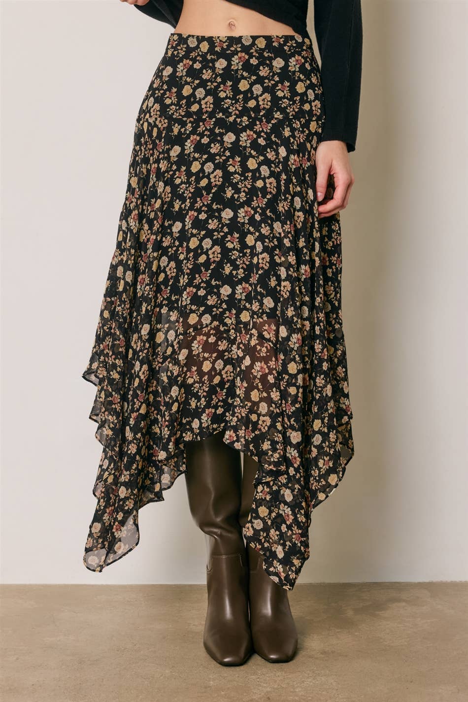 Floral Ruffled Handkerchief Hem Skirt