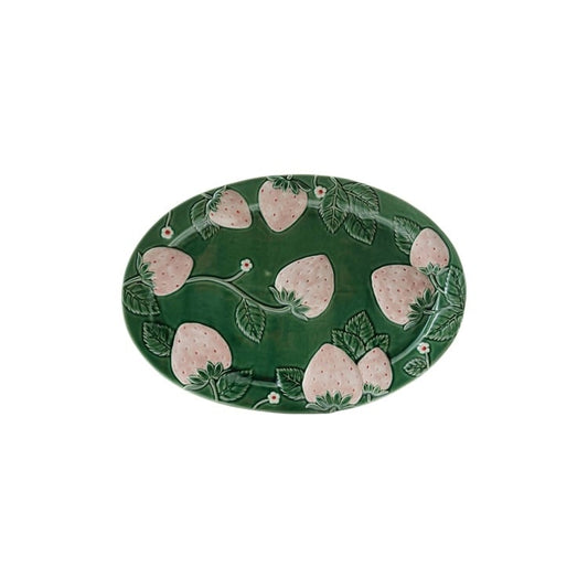 Oval Hand-Painted Embossed Stoneware