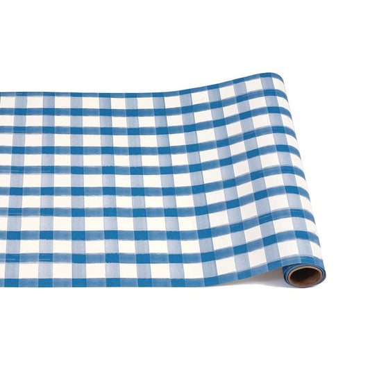 Blue Painted Check Runner - 20" x 25'