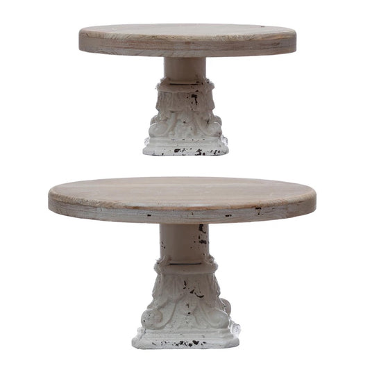 Distressed Farmhouse Wood & Metal Pedestals