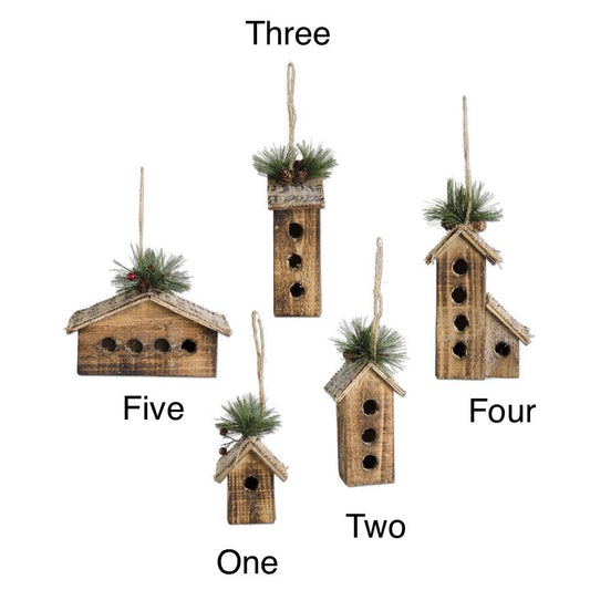 Wood & Burlap Bird House Ornaments
