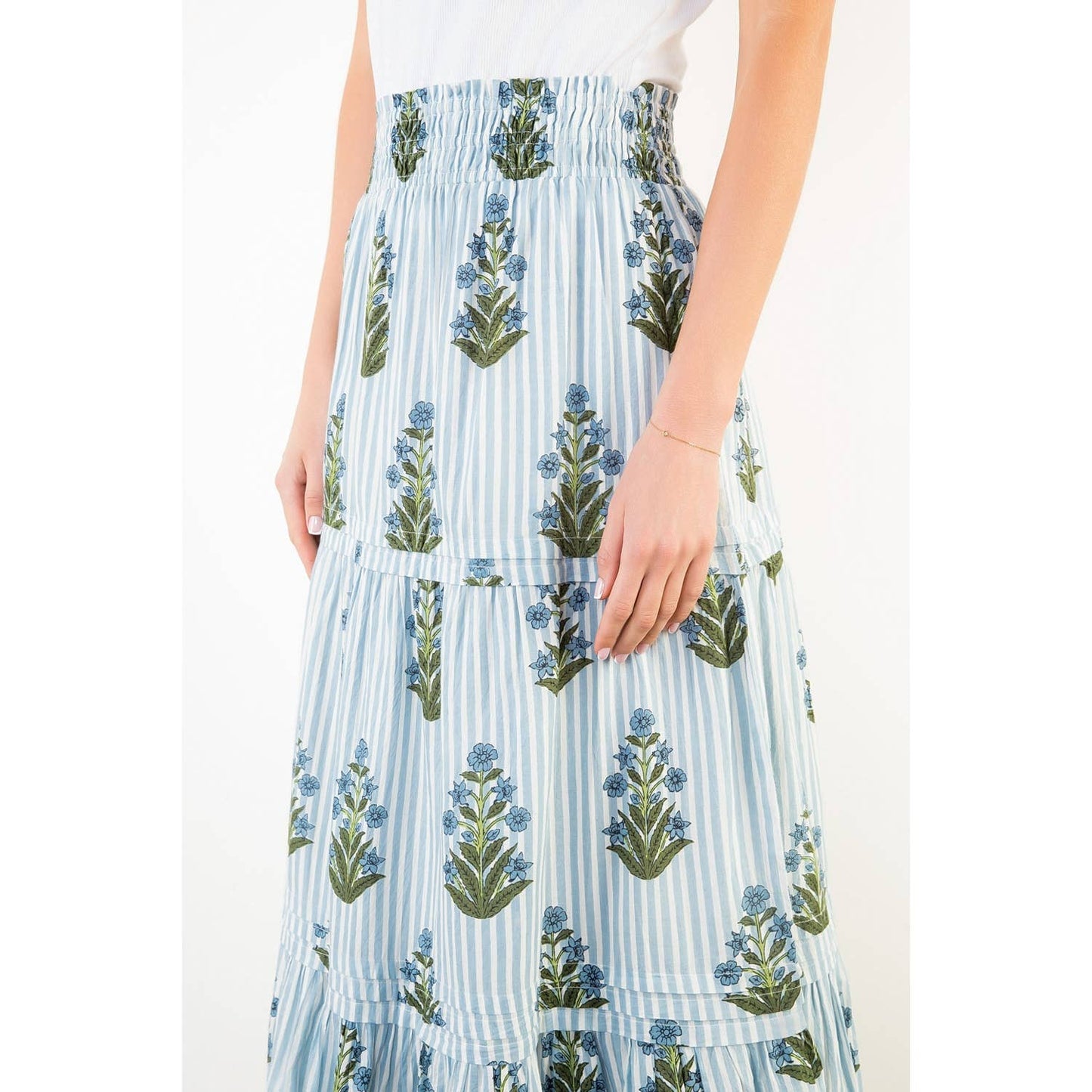 Long Striped Floral Pattern Skirt