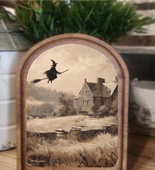 Arch Top Flying Witch Framed Art