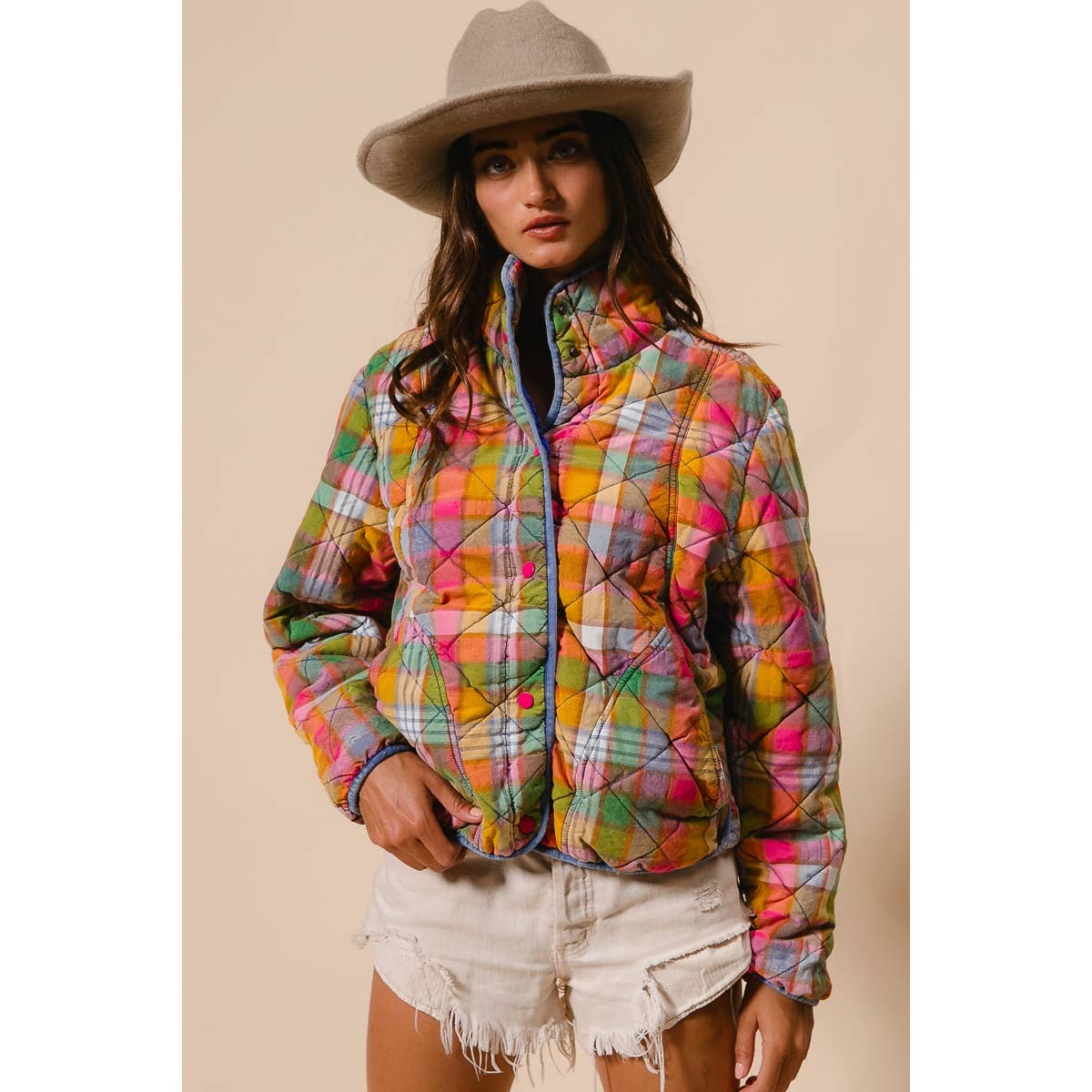 Bleachrd Rainbow Quilted Jacket