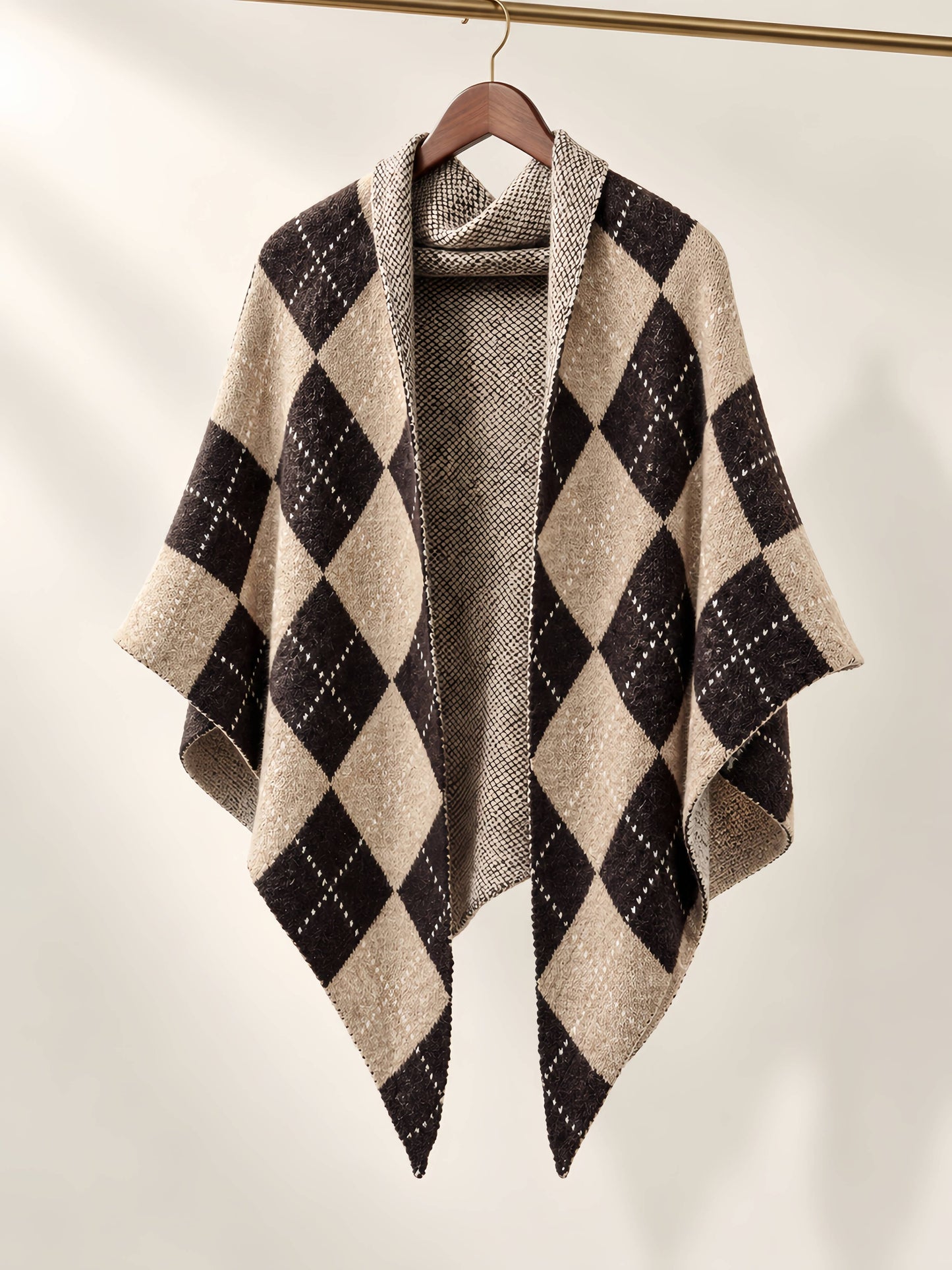 Coffee Argyle Knit Triangle Scarf