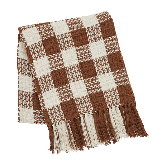 Amber Heritage Check Throw Blanket w/ Fringe Fall Decor